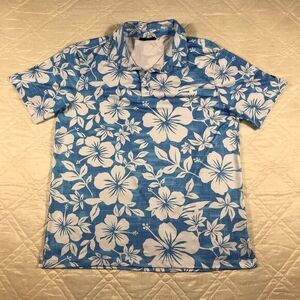 Yatta Golf Polo‎ Shirt Mens Large Blue Floral Hawaiian All Over Performance